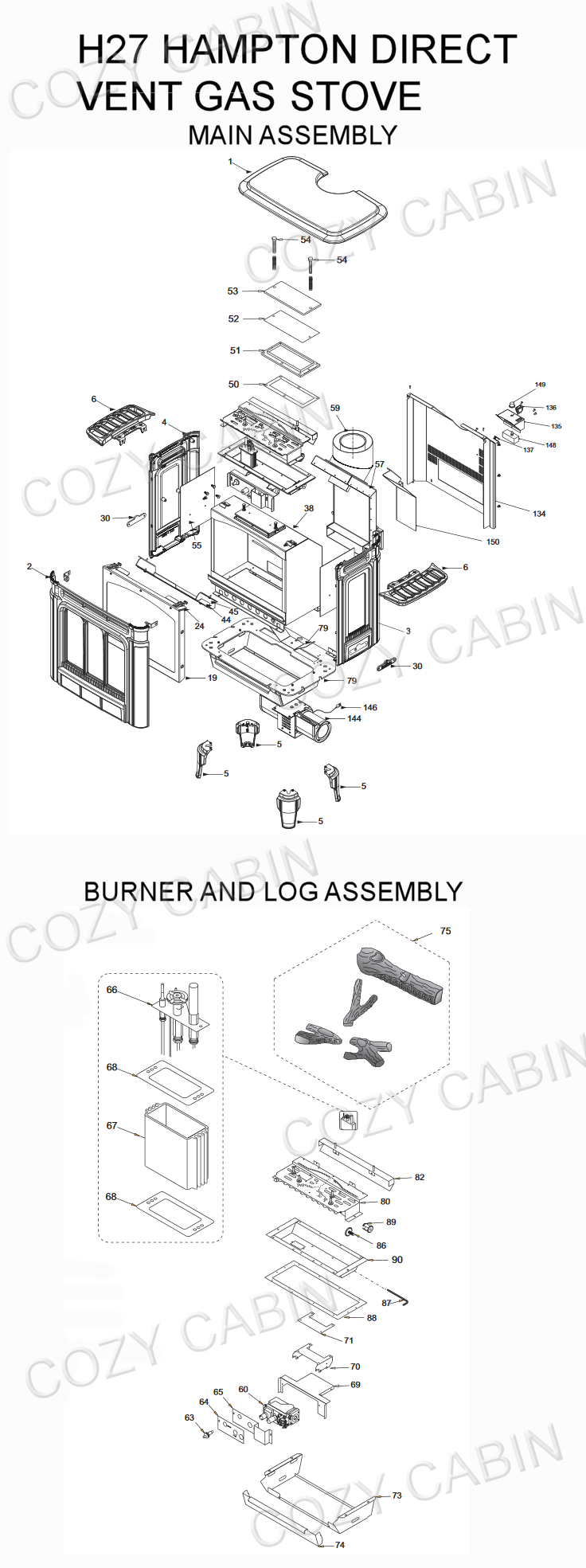Hampton Direct Vent Gas Stove (H27) (H27) Cozy Cabin Regency Parts Store